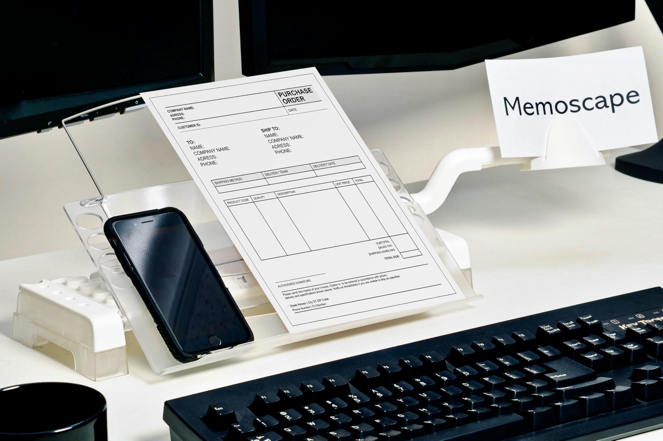 Adjustable in-Line Document Holder for Typing | Reduces Neck Strain, Improves Focus, Boosts Desk Organization, and Workflow | Paper Holder Stand for Desk and Home Office - White