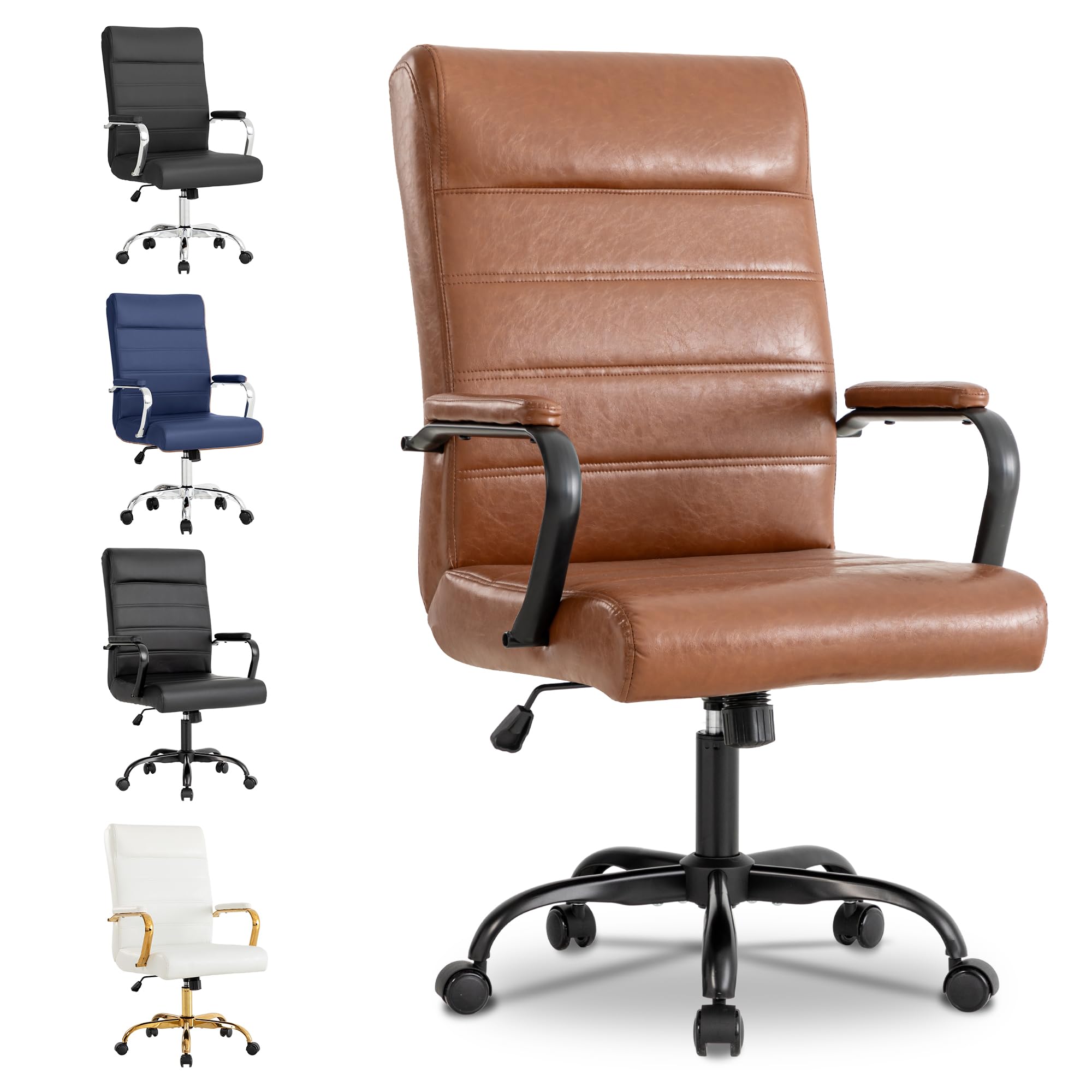 Office Desk Chair,Modern Leather Conference Room Chairs,High Back Home ofiice Chair,Adjustable Height Swivel Executive Computer Chair with Armrest and Padded Seat,Brown with Black Frame