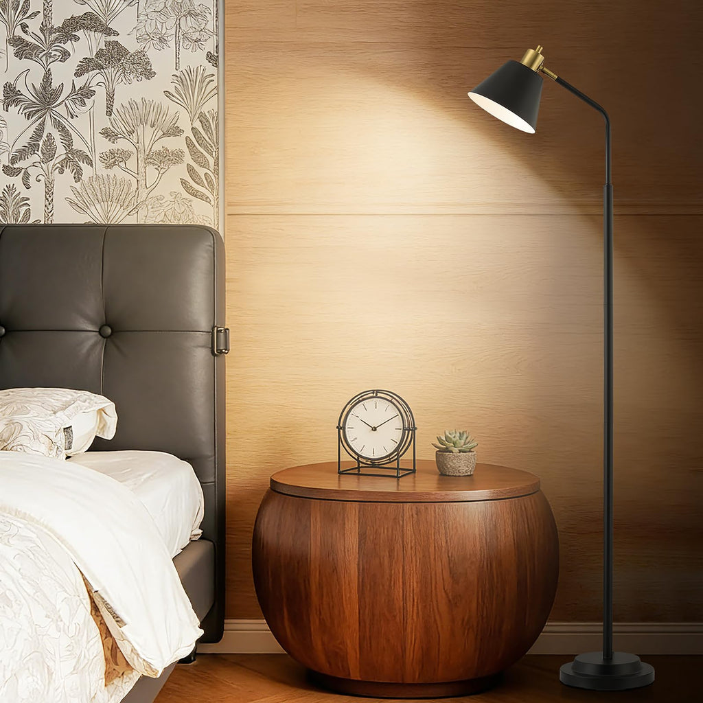 Upgraded Double-Base Black Floor Lamp, Adjustable Lamp Head-65.3"