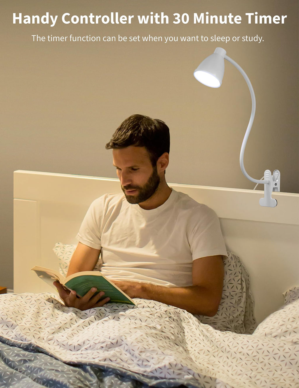 Clamp Lamp 5 Color Modes 10 Brightness Dimmer Bedside Lamp, White