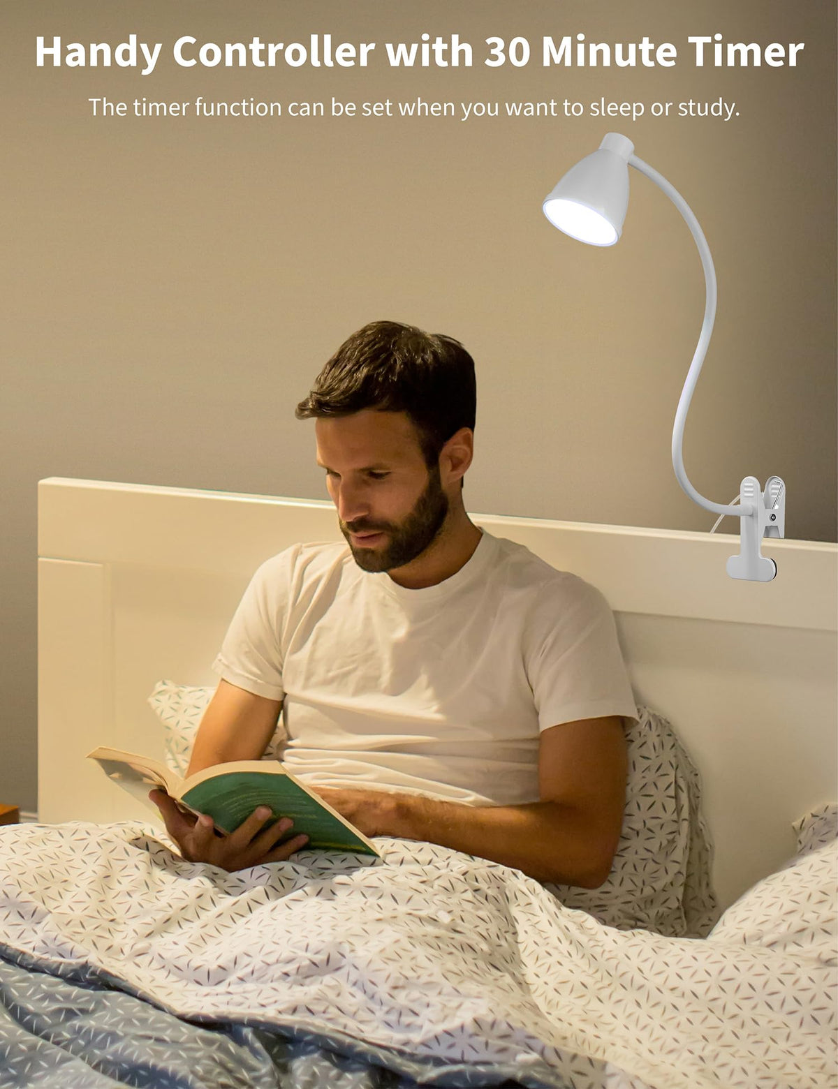 Clamp Lamp 5 Color Modes 10 Brightness Dimmer Bedside Lamp, White