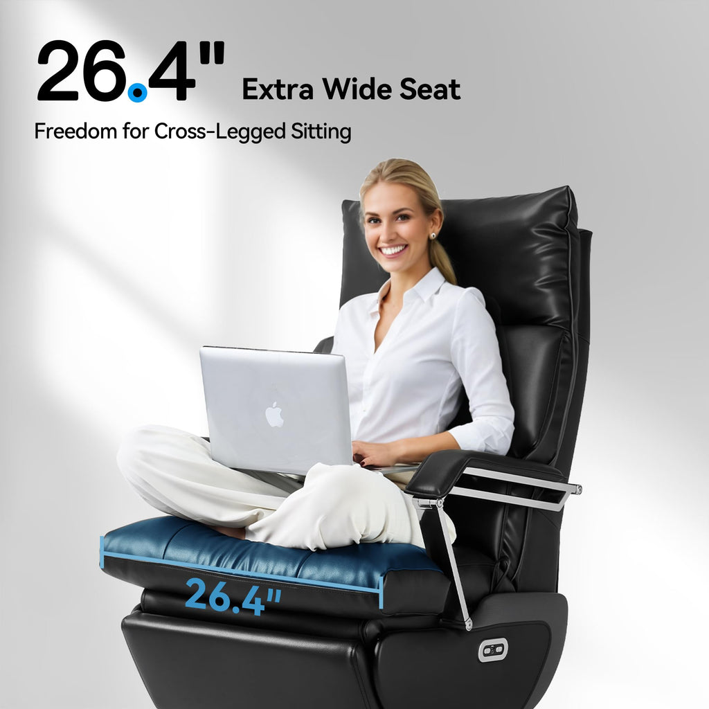 Dual Motor Electric Executive Office Chair with Footrest, Comfortable Reclining Office Chair Wide Seat, Big and Tall Ergonomic Leather Home Office Desk Chair (Black,No Massage)
