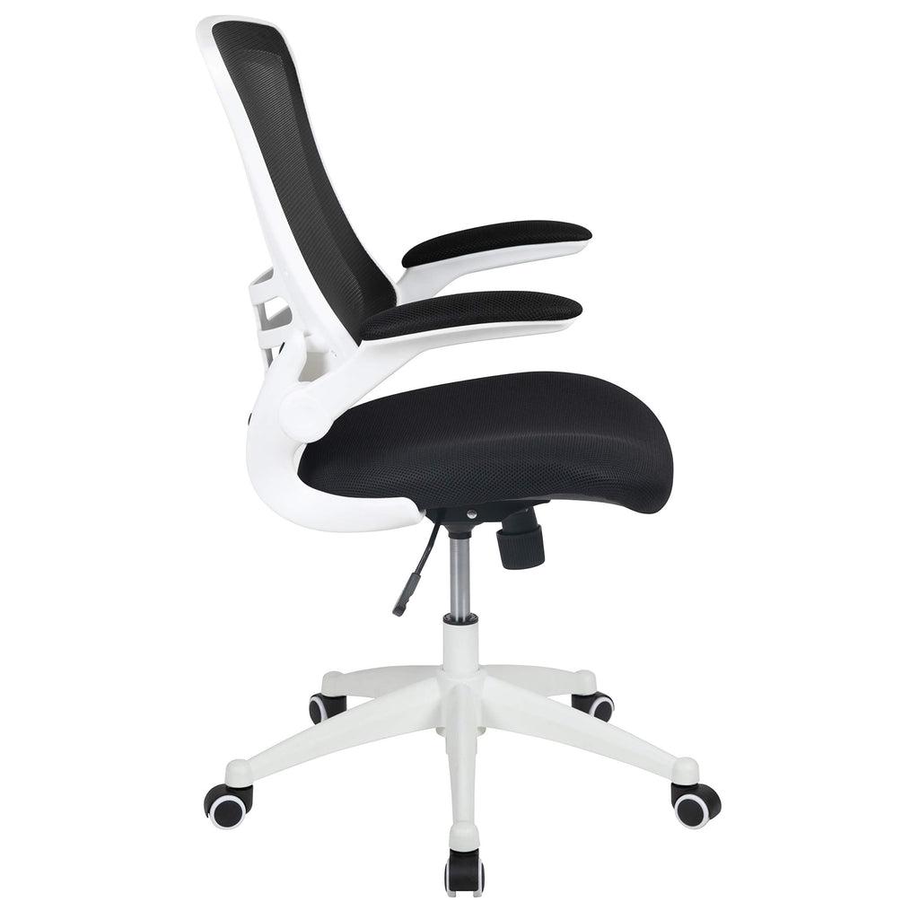 Office Chair, Ergonomic, Mid-Back, White Frame, Black Mesh with Swivel