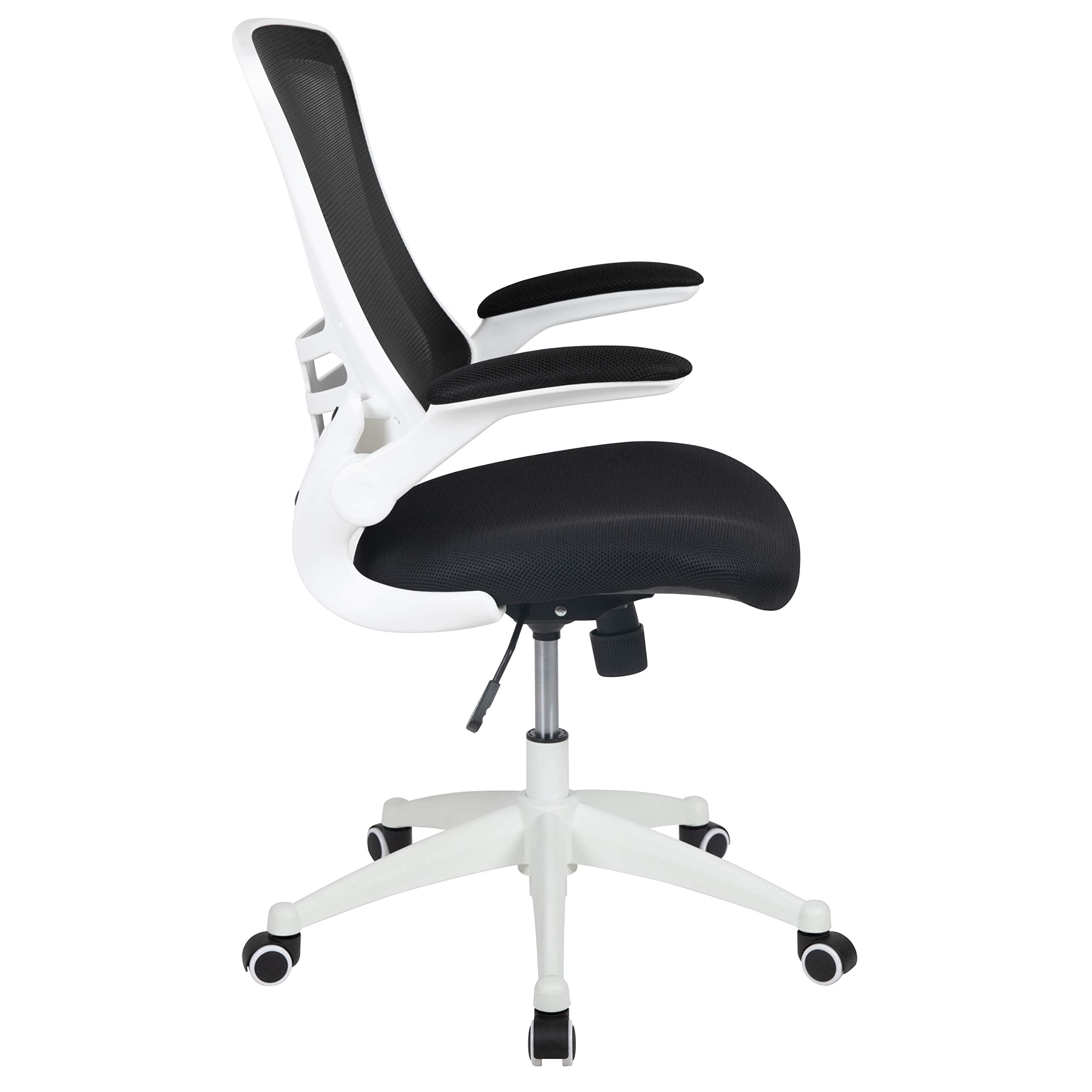 Office Chair, Ergonomic, Mid-Back, White Frame, Black Mesh with Swivel