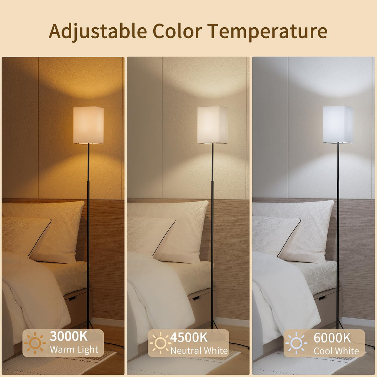 63.8" Square Floor Lamp with White Fabric Shade