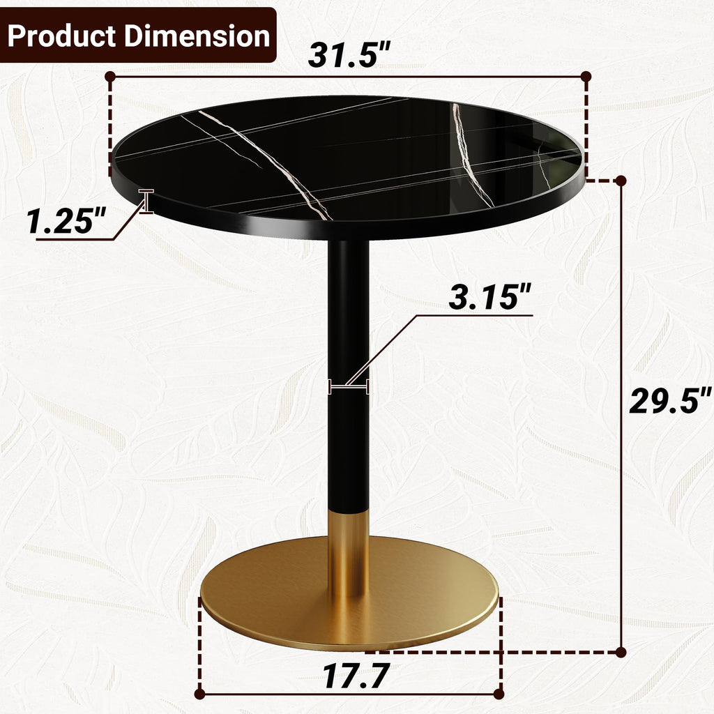 hausway 31.5" Tulip Table,Round Kitchen Dining Table for 2-4 with Thick Sintered Stone Top,Titanium Golden Pedestal Base,Heat-Resistant,Bistro Table for Dining Room,Café,Small Space（Gilded Chord）
