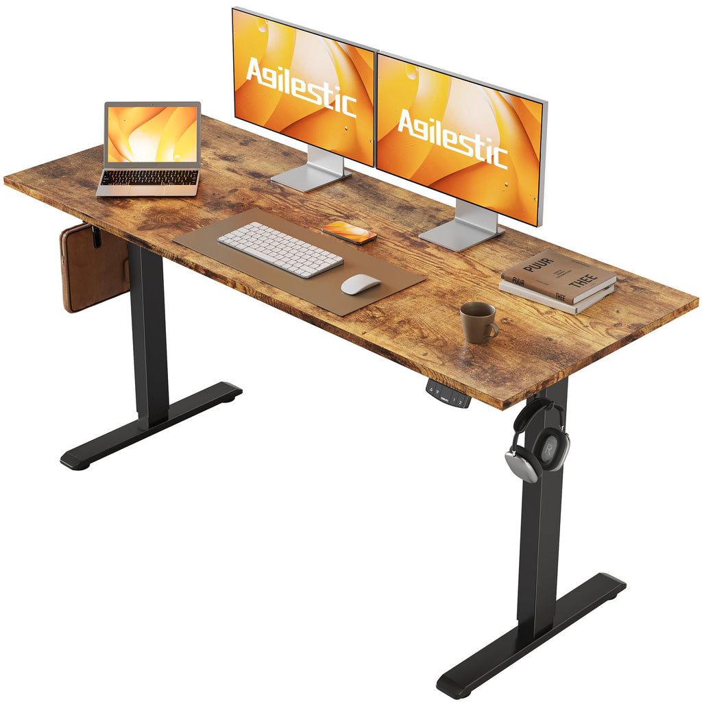 Electric Standing Desk, 55 x 24 Inches Height Adjustable Desk, Sit Stand up for Work Office Home, Ergonomic Rising Computer Table with Memory Preset, Rustic Brown