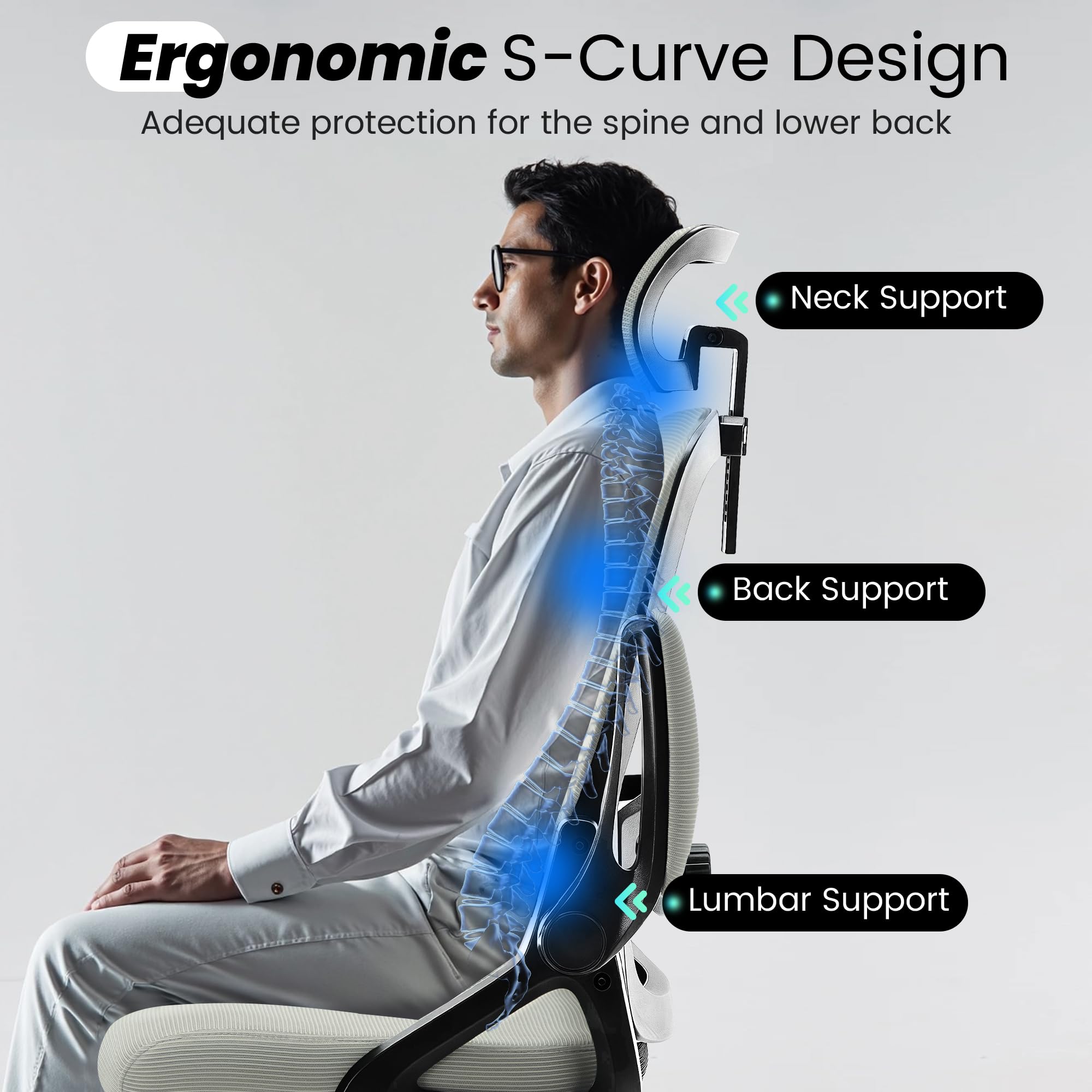 Ergonomic Office Chair, 400 LBS Computer Chairs with Adjustable Lumbar Support, Breathable Mesh Desk Chair Ergonomic with Thickened Cushion, Comfy Home Office Desk Chair (Dark Gray)
