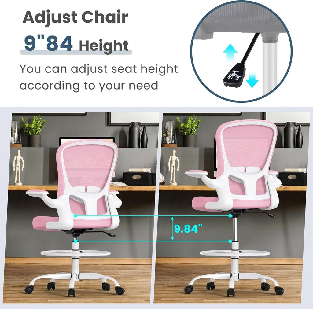 Drafting Chair Tall Executive Ergonomic Computer Standing Desk Chair with Flip-Up Armrests