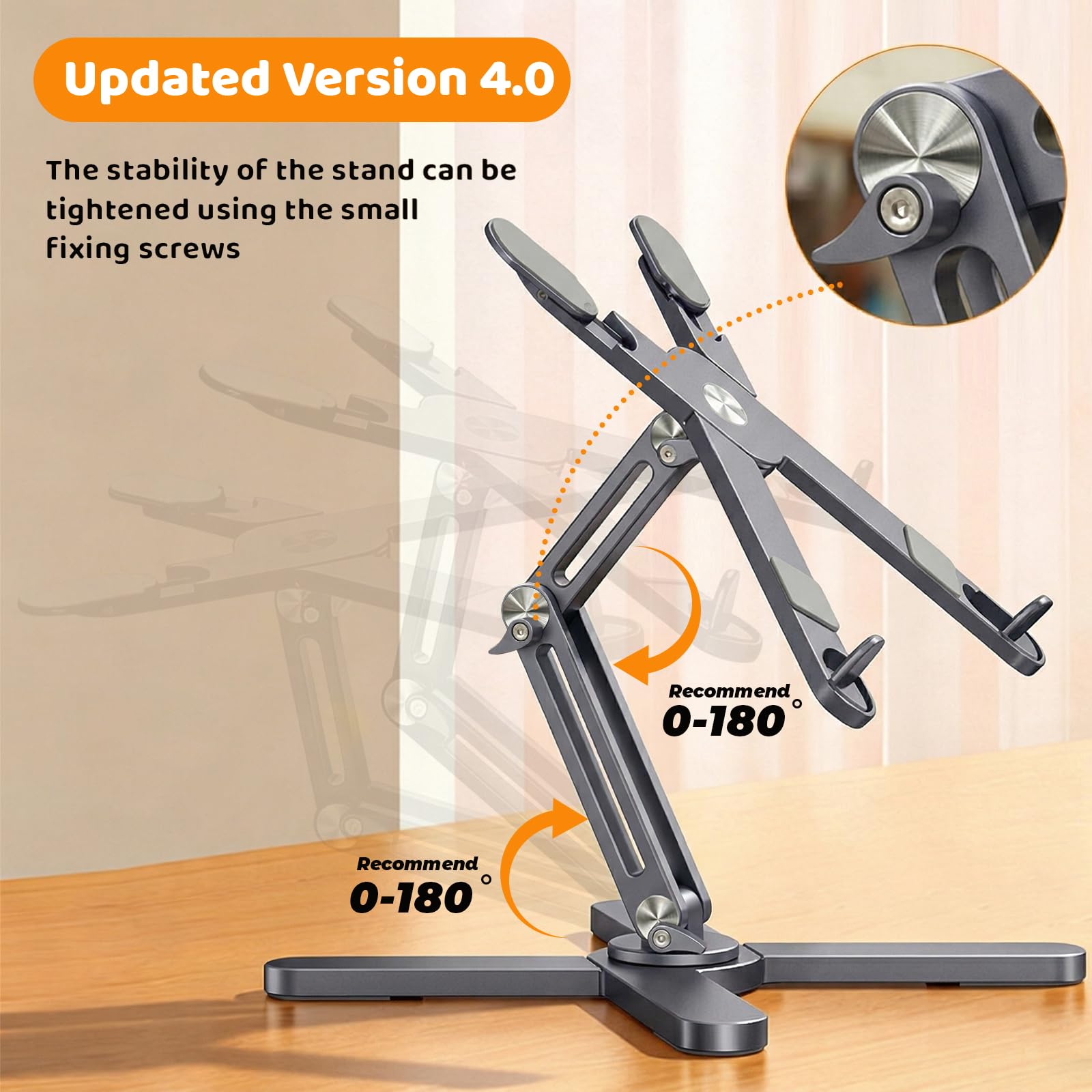 Rotating Laptop Stand, Adjustable Height & Angle, Ergonomic Metal Riser for Desk Collaborative Work, Fully Foldable for Easy Storage, Fits All MacBook & Laptops up to 16 inches, Grey