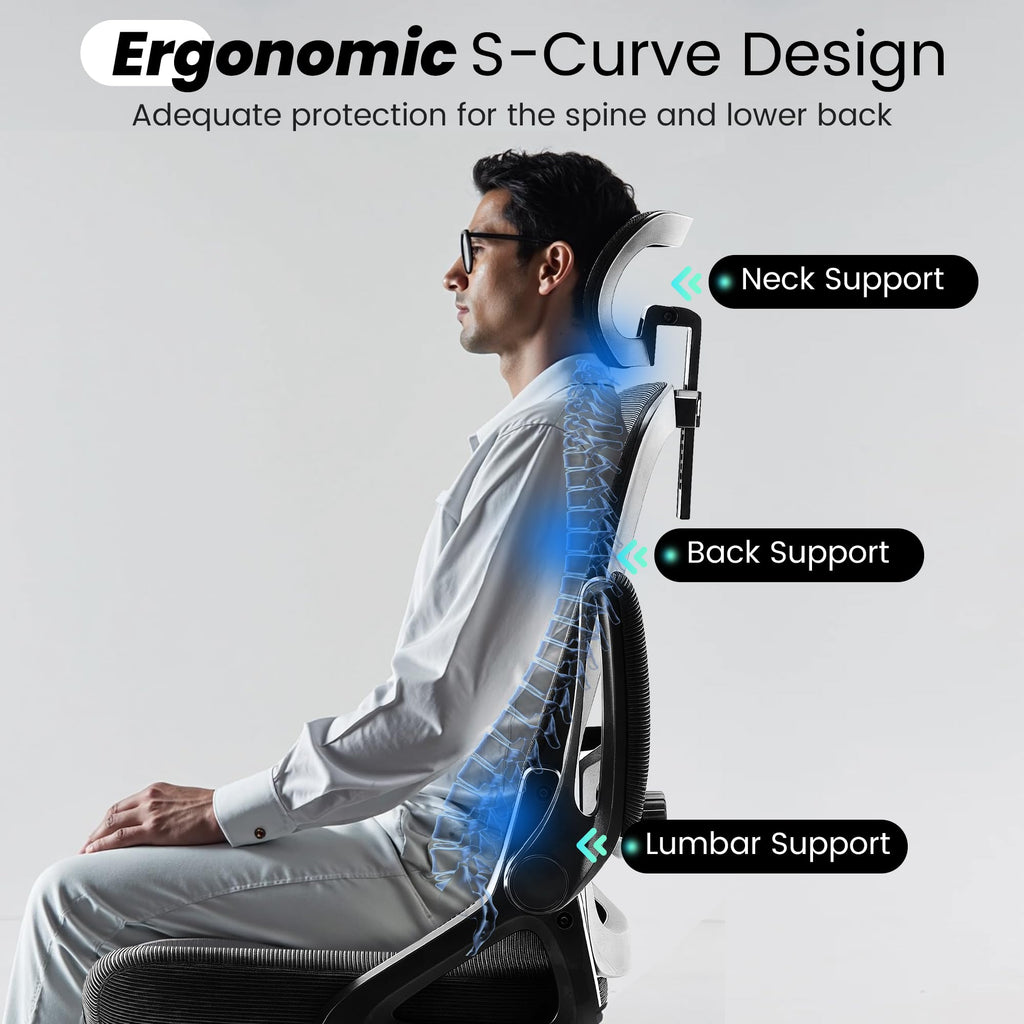 Ergonomic Office Chair, 400 LBS Computer Chairs with Adjustable Lumbar Support, Breathable Mesh Desk Chair Ergonomic with Thickened Cushion, Comfy Home Office Desk Chair (Black)