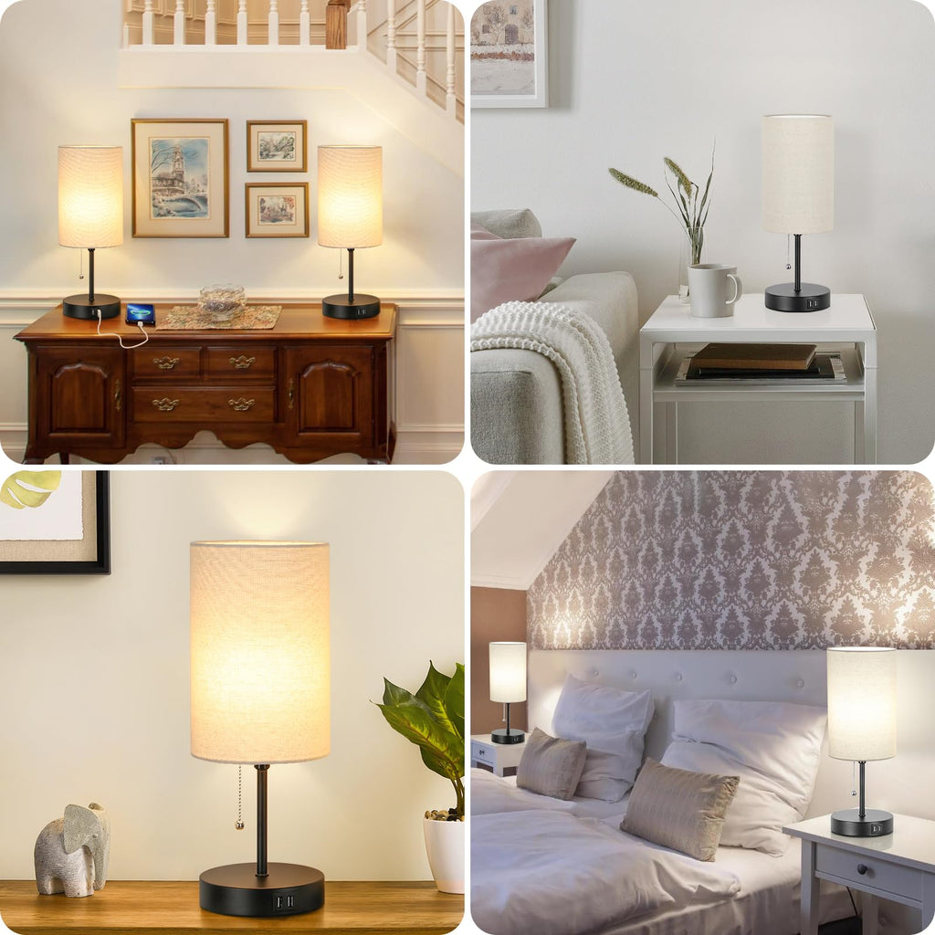 2 Sets Table Lamps with 2 USB, Minimalist Beside Lamps for Bedroom