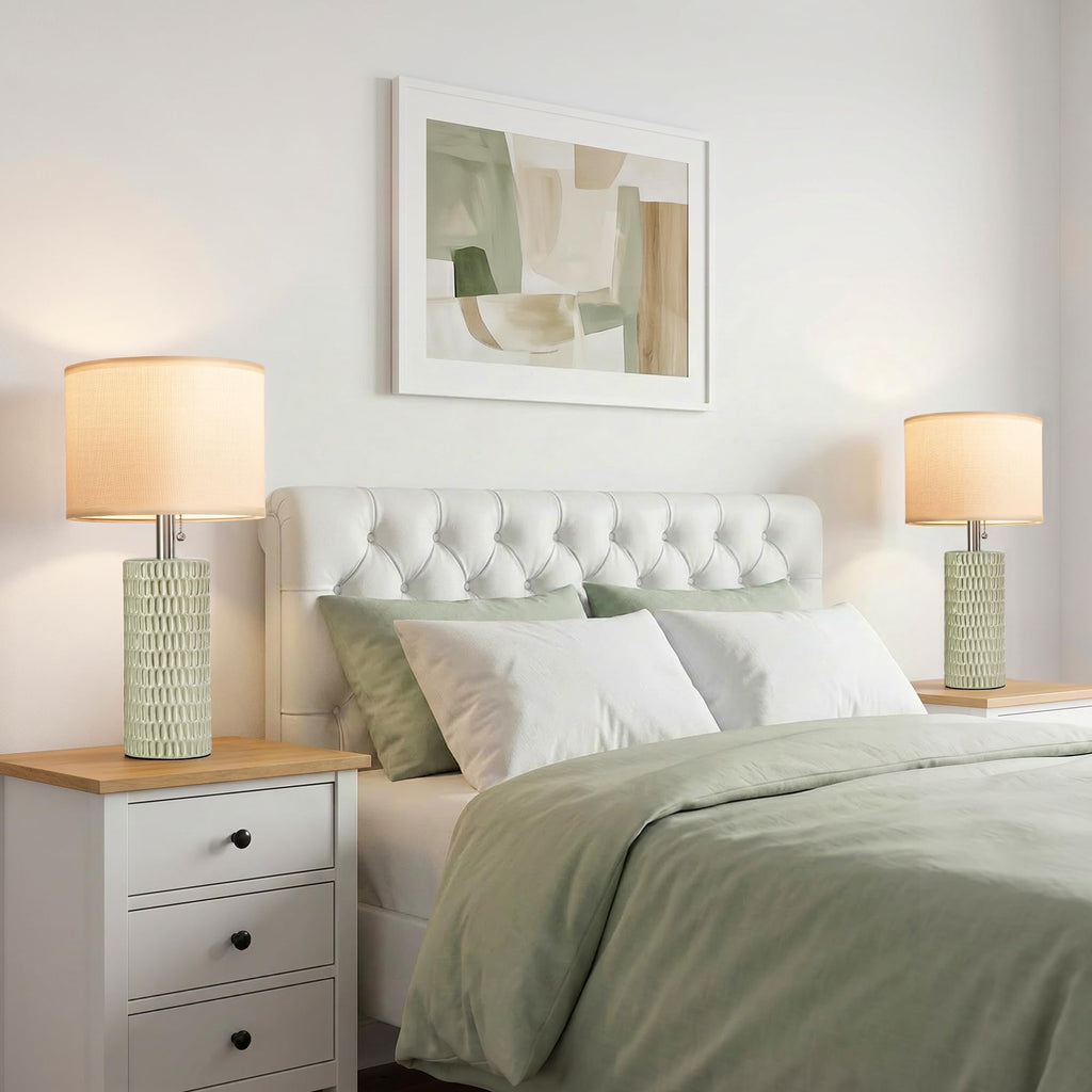 20” Modern Table Lamps Set of 2, Lamps for Bedroom, Light Green