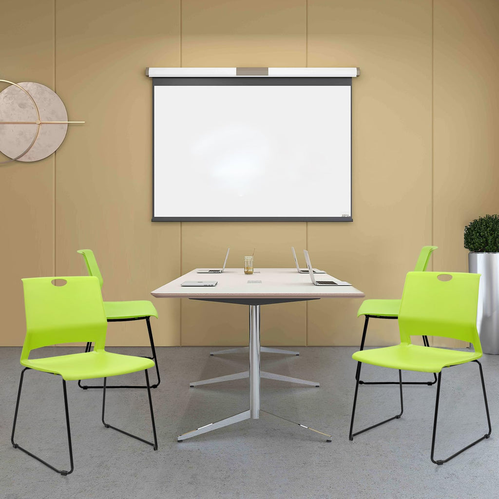 Set of 12, Stackable Guest Reception Chairs, Stacking Office Chair with Ergonomic Lumbar Support & Metal Legs, Plastic Desk Chairs for Conference School Church Waiting Meeting Break Room Set of 12, Green