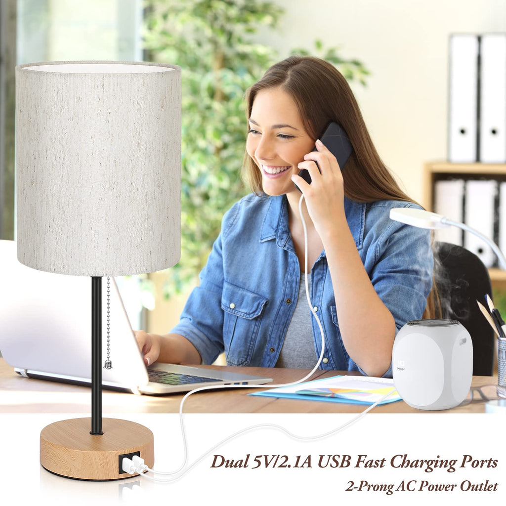 Table Lamps Set of 2 with USB Charging Ports, Bedside Lamps with AC Outlet
