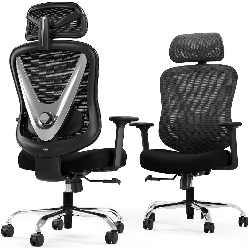 Ergonomic Mesh Office Chair - 3D Adjustable Lumbar Support & 3D Armrests, V-Shaped Back, Adjustable Desk Chair for Office & Home, Black