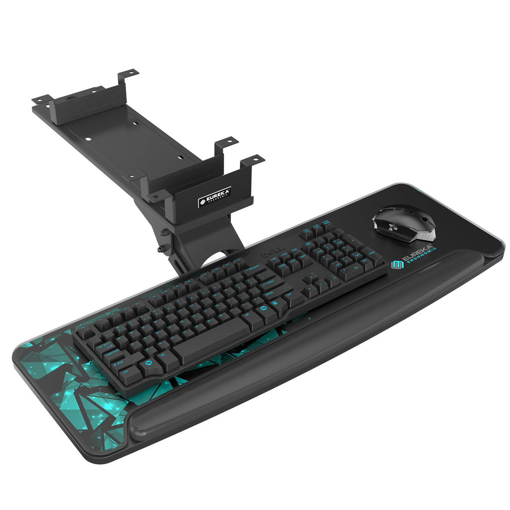 Height Adjustable Mouse & Keyboard Tray Under Desk, 28x10'' Large Slide Out Swivel Tilt Computer Keyboard Drawer with Pad for Gaming Home Office, Dual Mount