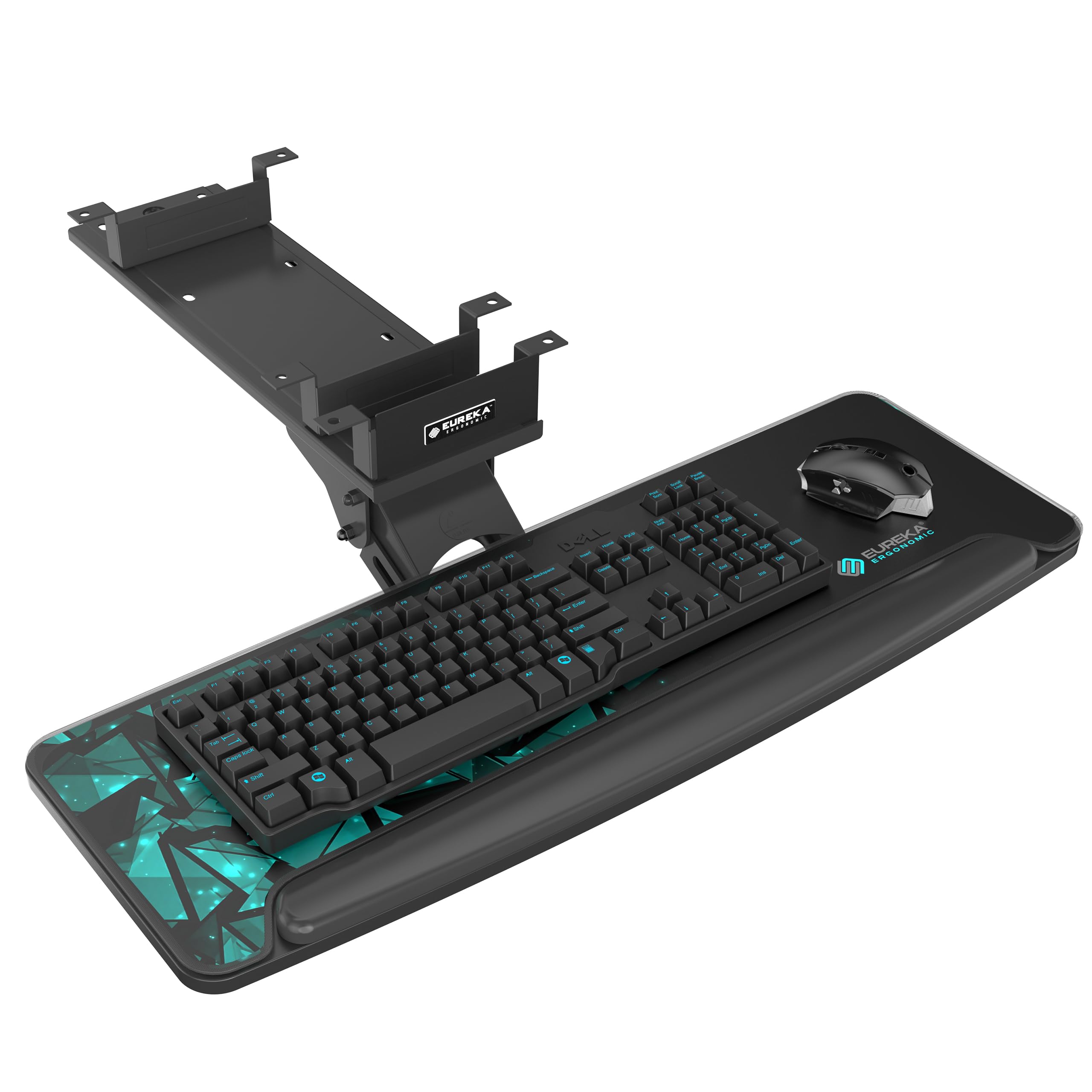 Height Adjustable Mouse & Keyboard Tray Under Desk, 28x10'' Large Slide Out Swivel Tilt Computer Keyboard Drawer with Pad for Gaming Home Office, Dual Mount