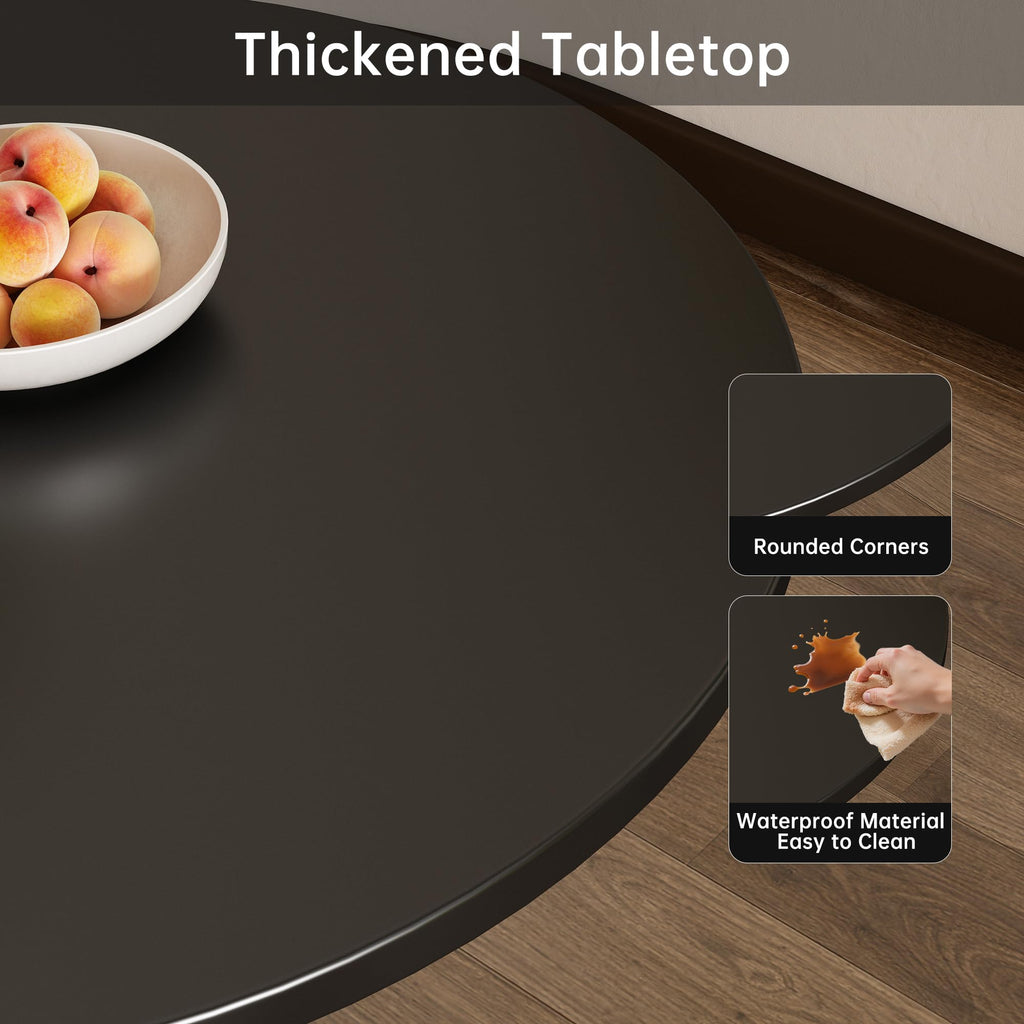 Kasinali Round Dining Table 31.5" Circle Tulip Table with Wood Thickened Tabletop & Sturdy Metal Pedestal Mid Century Modern Leisure Bistro Kitchen Tables 4 People Small Places Living Room Cafe,Black