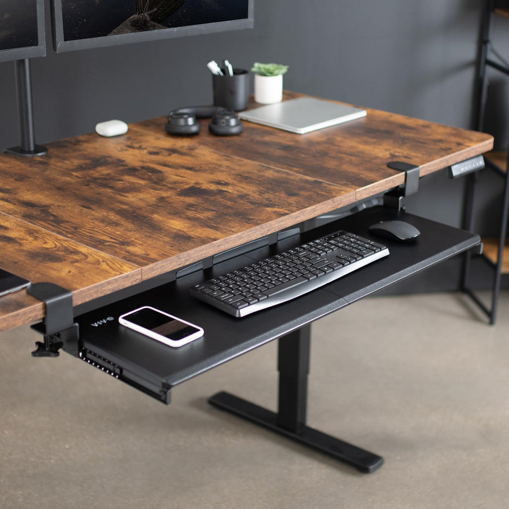Extra Long Clamp-on Computer Keyboard and Mouse Under Desk Slider Tray, 34 x 11 inch Pull Out Platform Drawer, Black