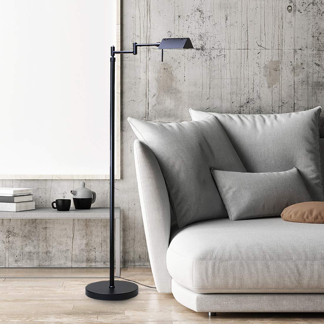 Dimmable LED Pharmacy Floor Lamp, 12W LED, Full Range Dimming, 360 Degree Swing Arms, Adjustable Heights, Standing Lamp for Reading, Sewing, and Craft, ETL Listed (Black)