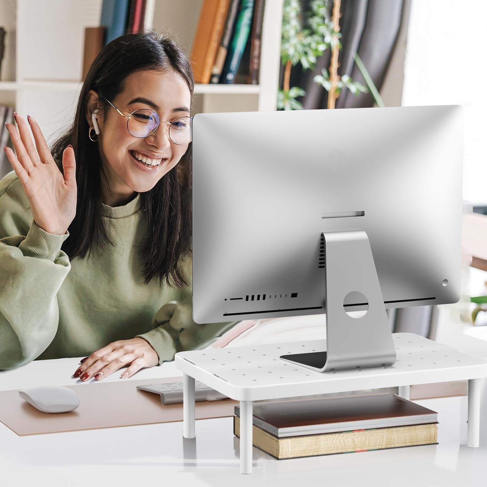 Computer Monitor Stand for Desk, Adjustable Laptop Riser, Desk Monitor Stand Underneath Storage for Office, Home, School Supplies (PTT001-W), 1 Pack, White