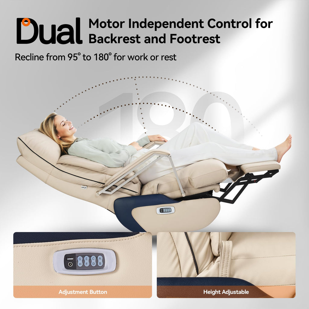 Dual Motor Electric Executive Office Chair with Heat Massage Ventilation, Comfortable Reclining Office Chair Wide Seat, Ergonomic Leather Home Office Desk Chair (Beige,Multi-Functionality)