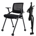 2 Pack Foldable Office Chairs with Wheels, Mesh Back, Arms and Portable - Folding Office Chairs for Conference Room Chair, Office Guest & Reception & Meeting Chair - (Black) 300 lbs.