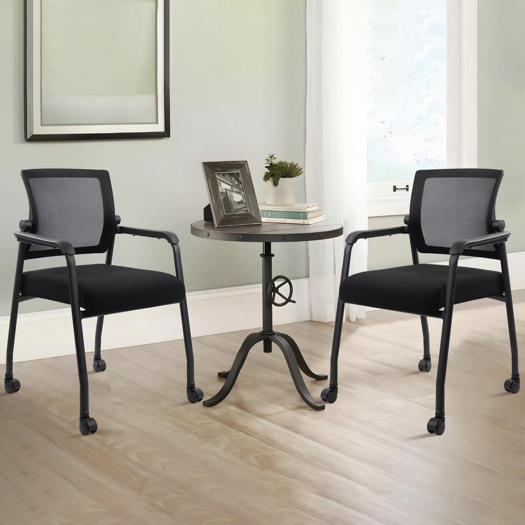 8 Pack Black, Waiting Room Chairs with Wheels, Adjustable Mesh Backrest, Desk Chair with Ergonomic Lumbar Support and Thickened Seats Cushion,