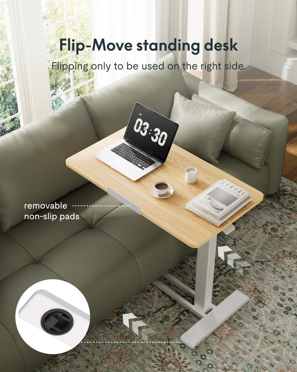 H7 PRO Mobile Standing Desk Adjustable Overbed Table Pneumatic with Wheels 55°Tiltable Portable Laptop Desk Rolling Computer Cart Foldable Bedside Table(27.6" W x 15.7" D, Maple)