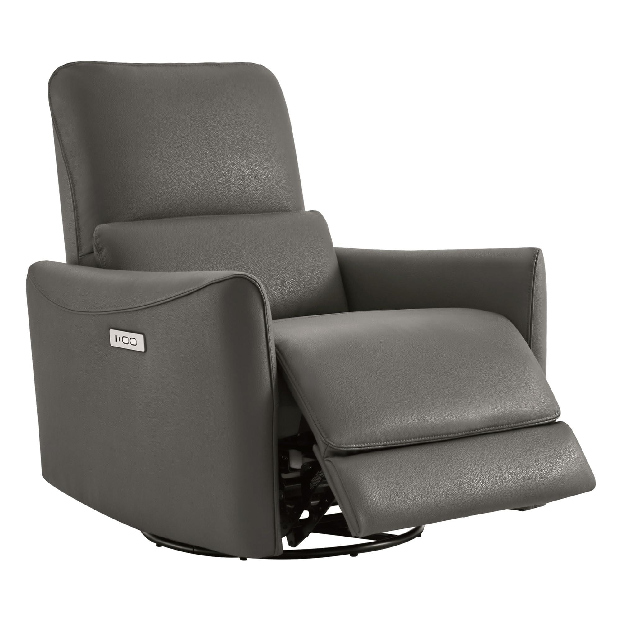 Power Recliner Chair Swivel Glider, FSC Certified Upholstered Faux Leather Living Room Nursery Reclining Sofa Chair with Lumbar Support, Charcoal