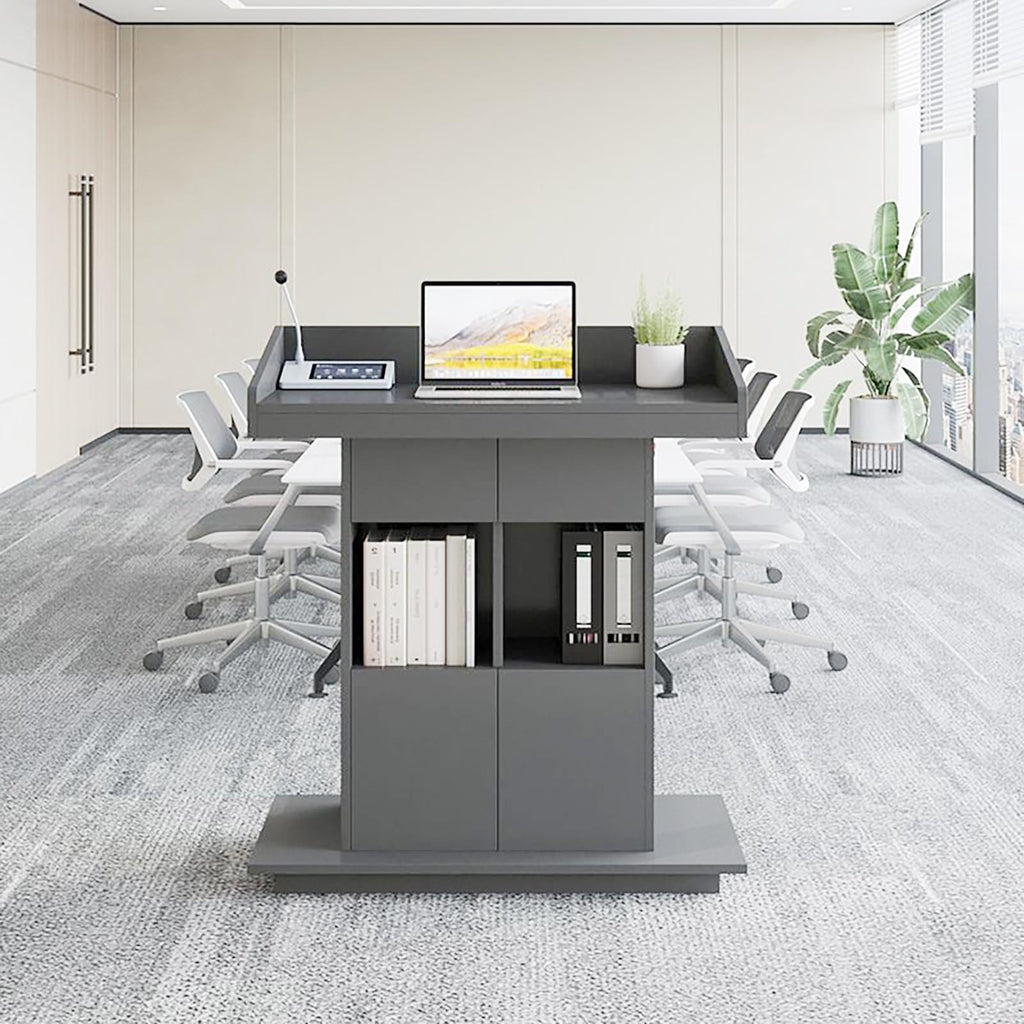 Podium Wooden Podium Floor Standing Podiums Teacher Podium Lectern Lecterns & Podiums Church Podium and Pulpits with Wire Holes and Storage (Gray, L39.4″×W19.68″×H44″)