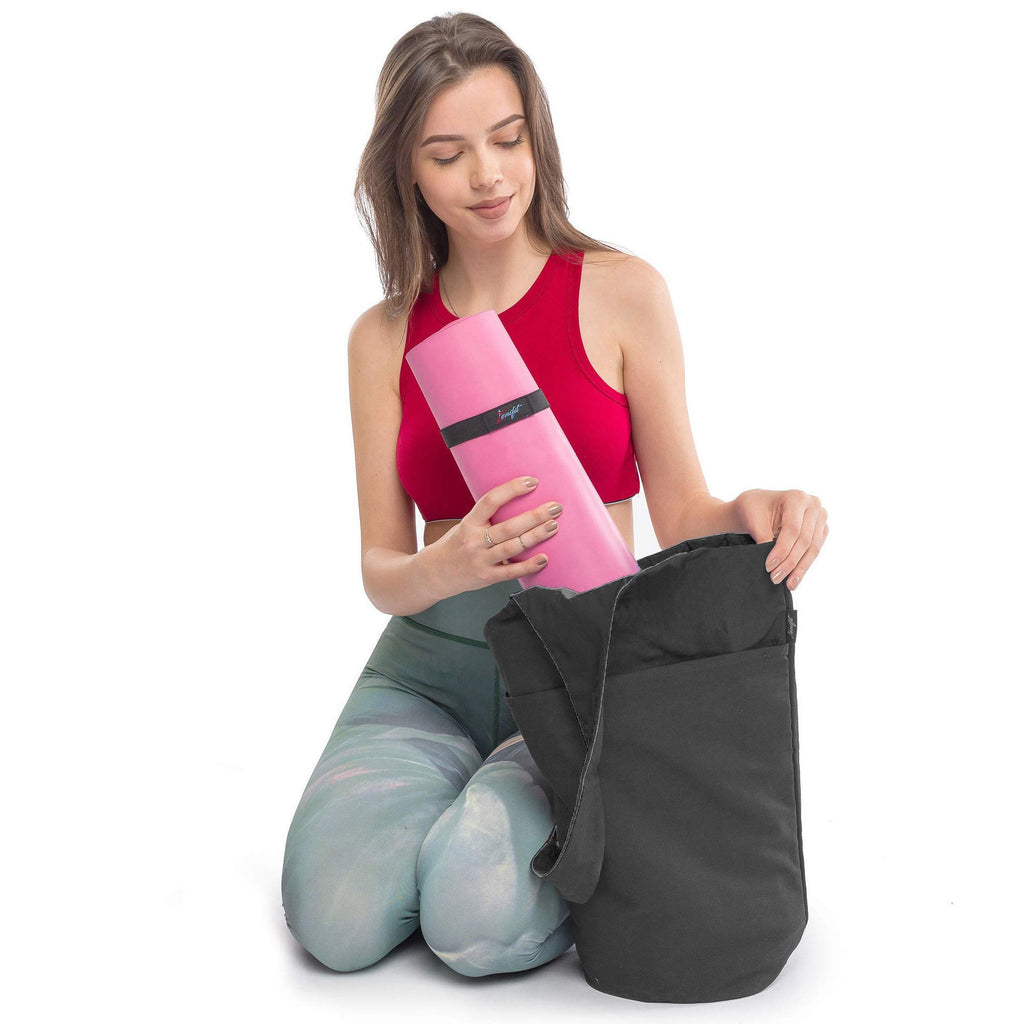 Yoga Mat Bag & Carrier with Pockets for Women, Full Black