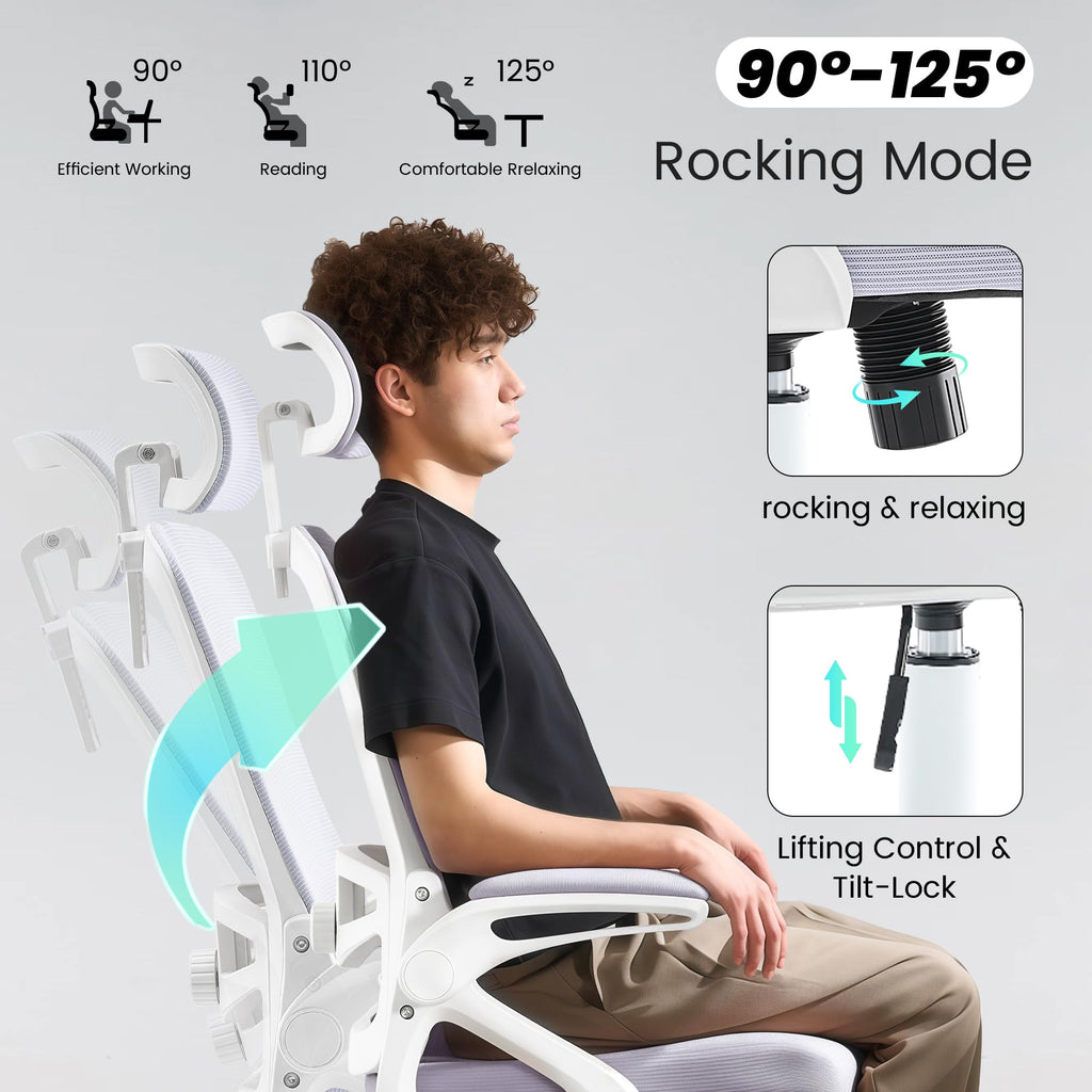 Ergonomic Office Chair, 400 LBS Desk Chair with Adjustable Lumbar Support, High Back Breathable Mesh Computer Chair Rolling Work Swivel Task Chairs, Comfy Home Office Desk Chair (Lavender)