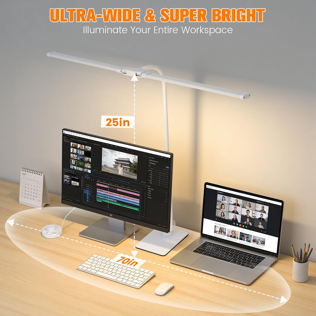 Desk Lamp for Home Office,Adjustable Double Head Desk Light with Base White