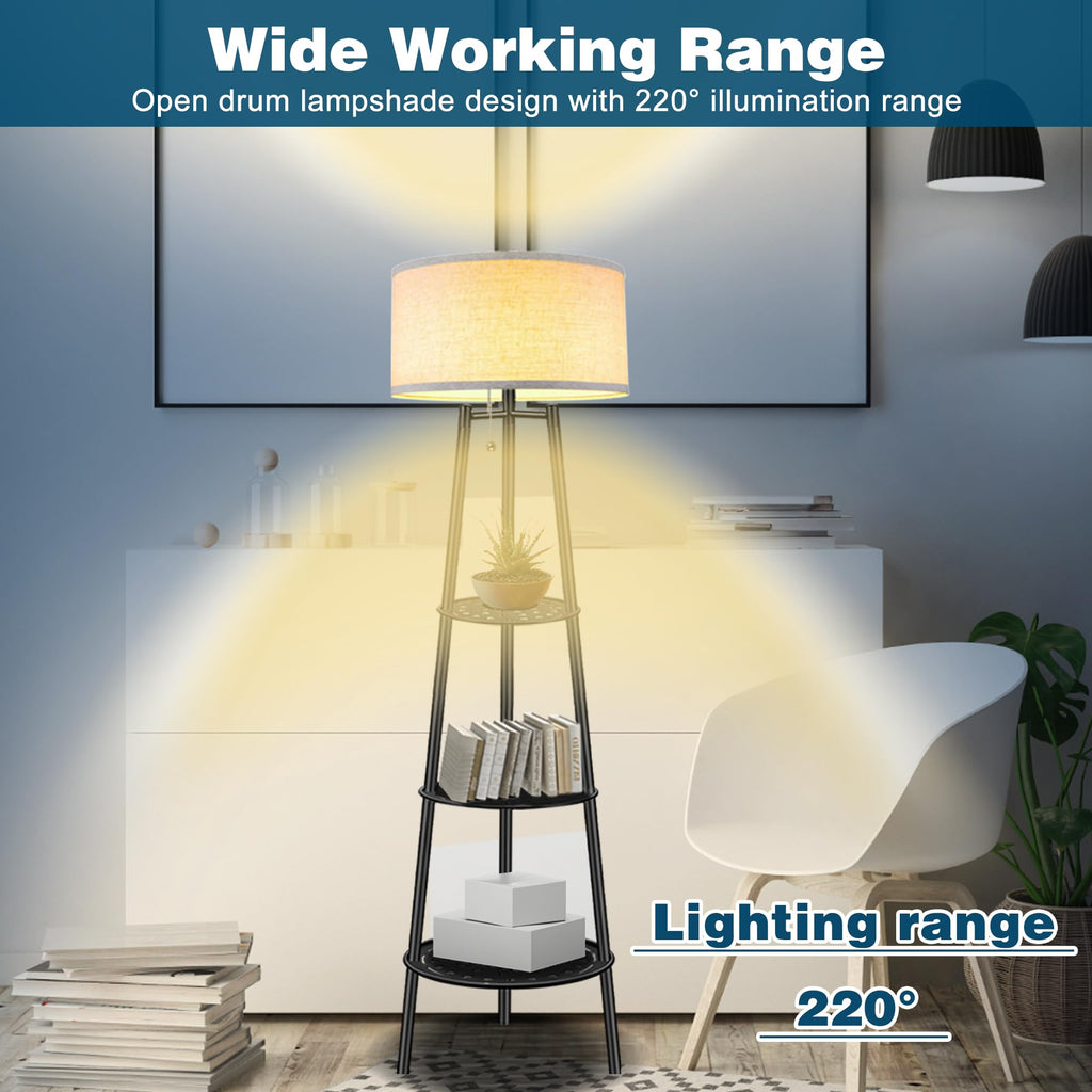 Floor Lamp with Shelves, Beige Shade Standing Lamp