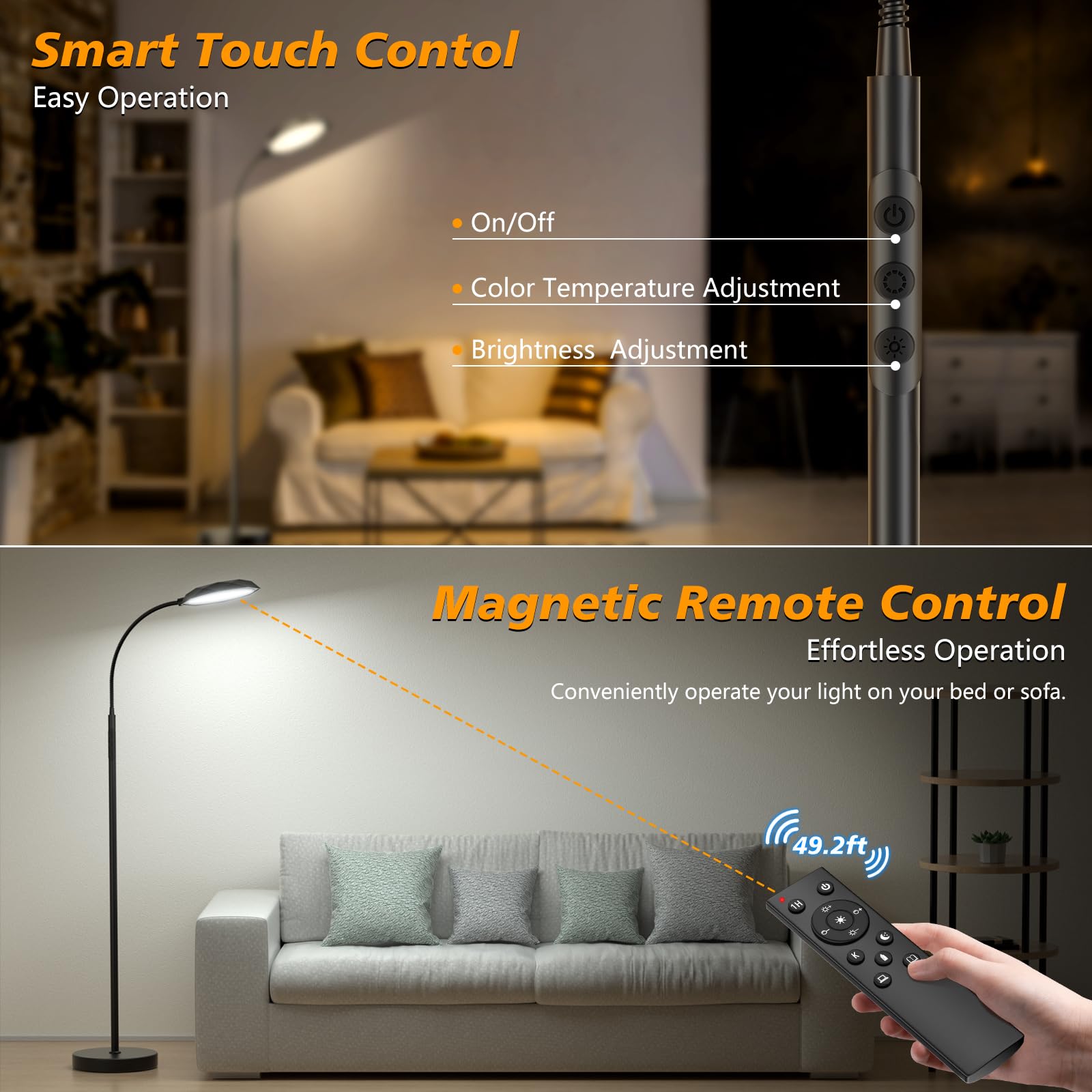Floor Lamp, 18W Bright LED Floor Lamps for Living Room with Diamond-Surface, Stepless Adjustable Colors & Dimmer Standing Lamp with Timer, Remote & Touch Control, Reading Lights for Bedroom, Office