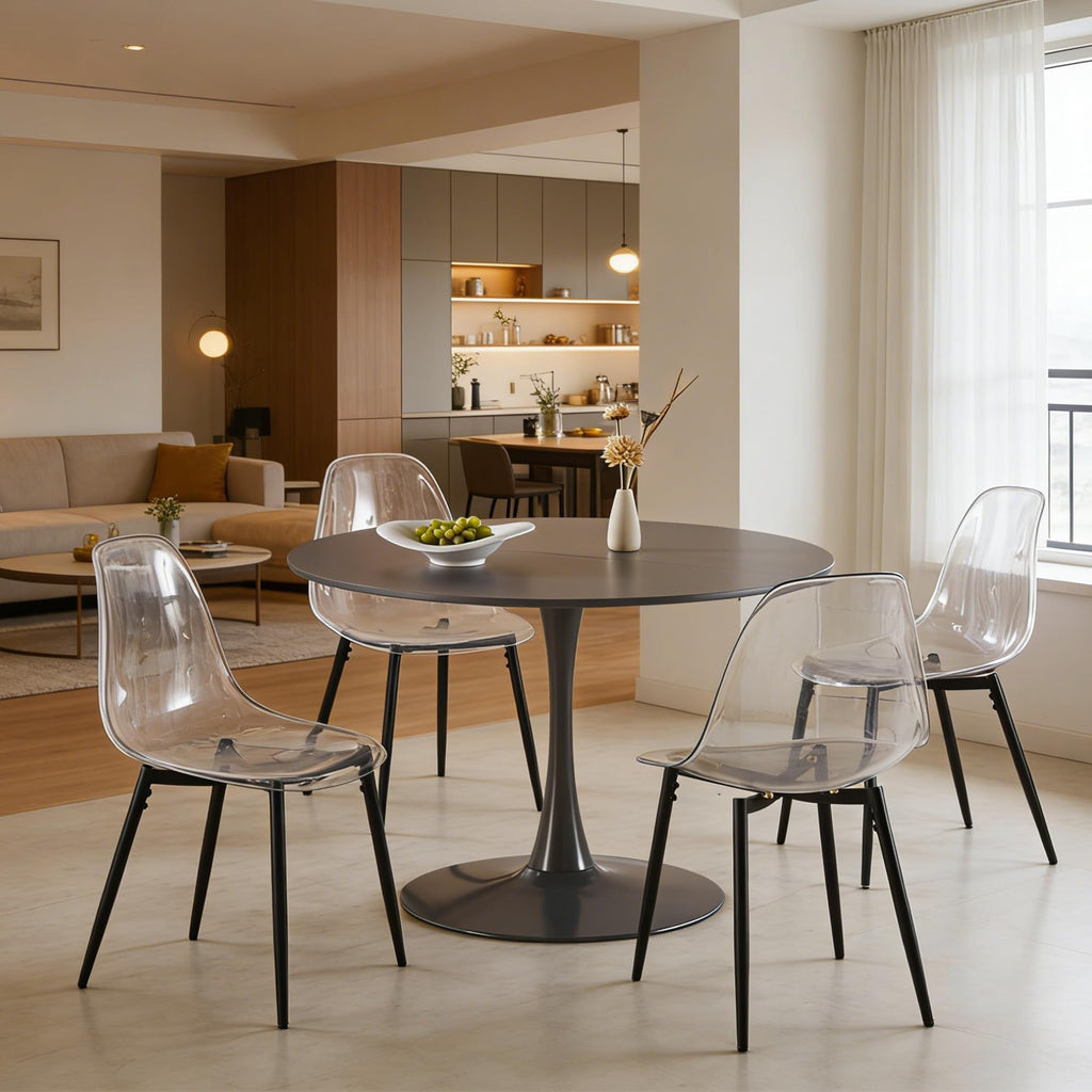 Sybrioka 42" Tulip Table for 4-6 Persons Modern Round Dining Room Table, Mid-Century Modern Grey Small Kitchen Table with MDF Wooden Top, Leisure Coffee Table for Living Room, Dining Room, Office