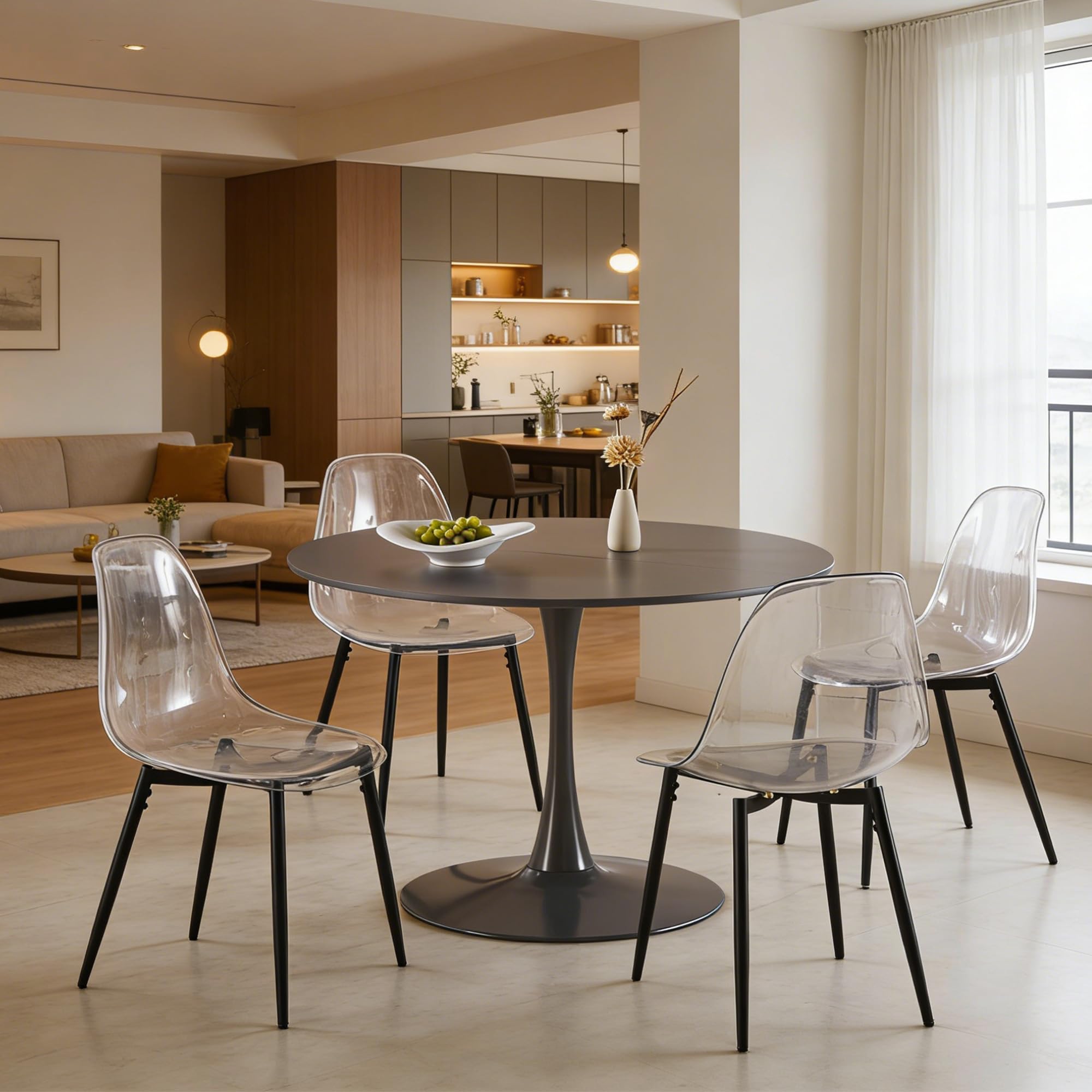 Sybrioka 42" Tulip Table for 4-6 Persons Modern Round Dining Room Table, Mid-Century Modern Grey Small Kitchen Table with MDF Wooden Top, Leisure Coffee Table for Living Room, Dining Room, Office