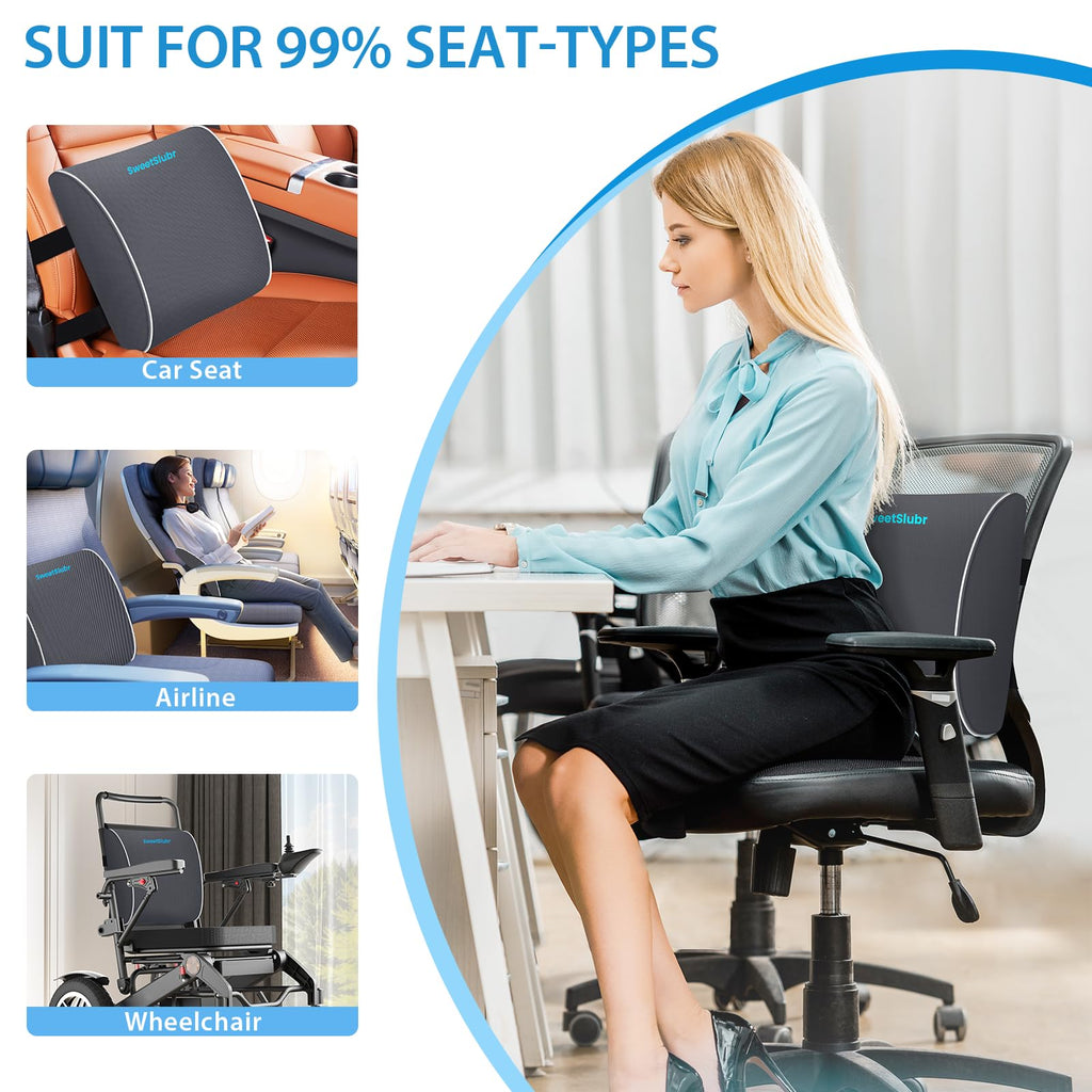 Large Lumbar Support Pillow for Office Chair, Car Seats and Home Desks, Ergonomic Back Support with Double Adjustable Straps, Machine Washable Cover (Gray,XL)