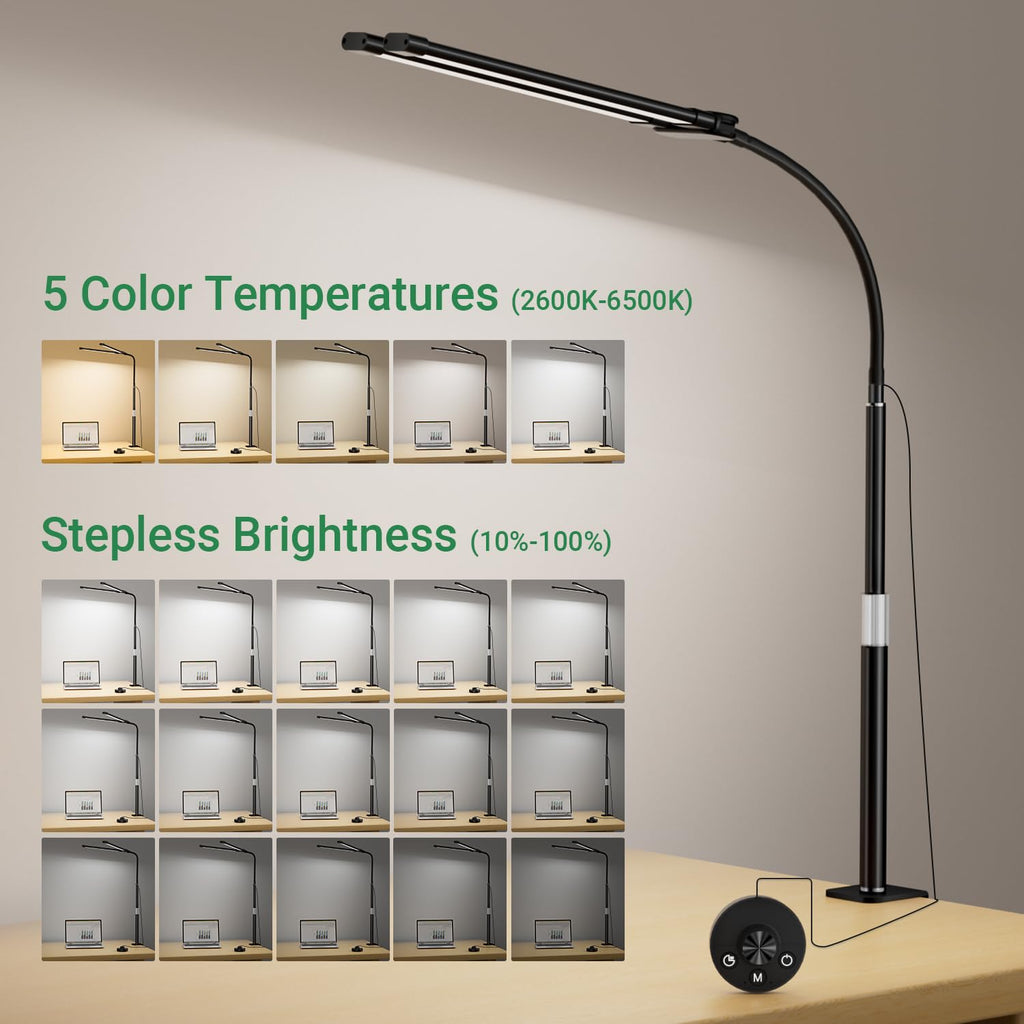 LED Desk Lamp with Clamp, 23.5-31.5 Inches, Black