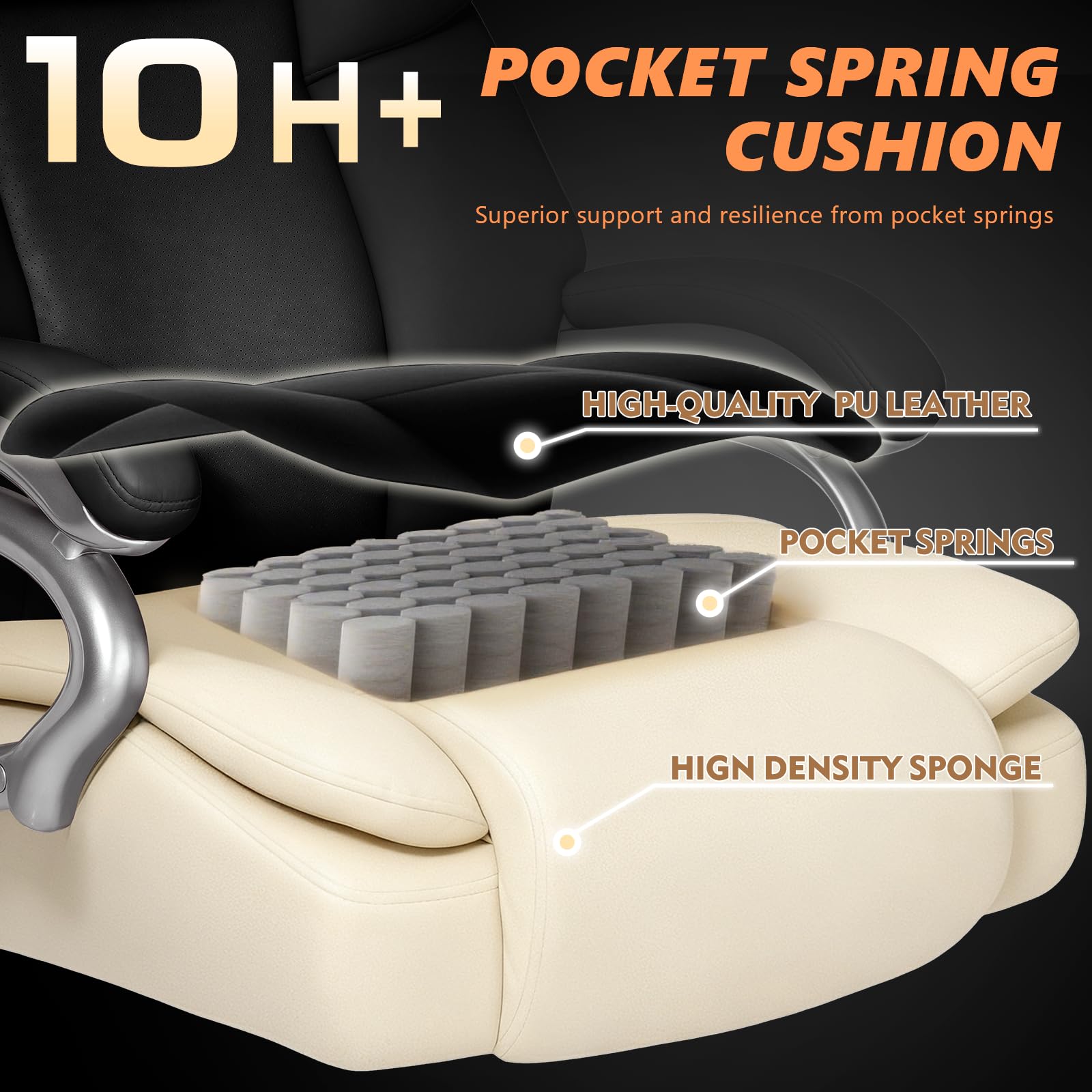 Indulgear 500lbs Big and Tall Office Chair with Dual Rubber Wheel, Heavy Duty Office Chair for Low Back Pain Relief, Large Executive Desk Chair with Adjustable Lumbar Support
