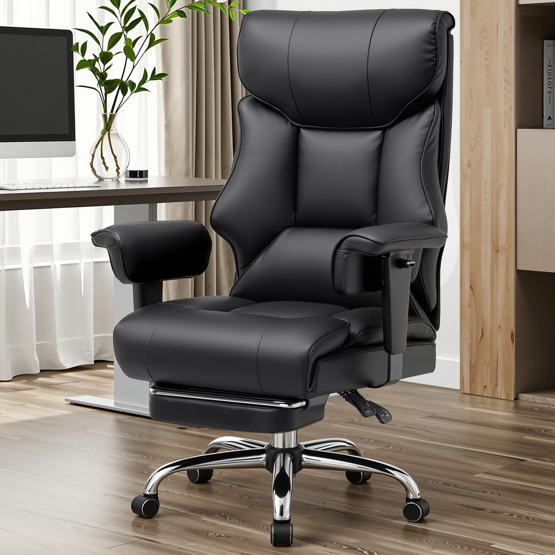 Big and Tall Gaming Chair 400lbs Heavy Duty Office Chair with Foot Rest & Ergonomic Pocket Spring Cushion, High Back Lumbar Support for Lower Back Pain Relief, Ergo Black