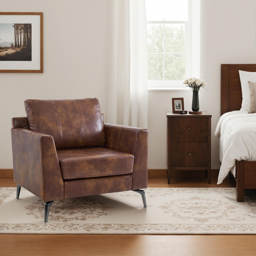 Modern Accent Chair, Faux Leather Upholstered Lounge Armchair, Single Sofa Chairs for Living Room Office 4629 (1, Brown)