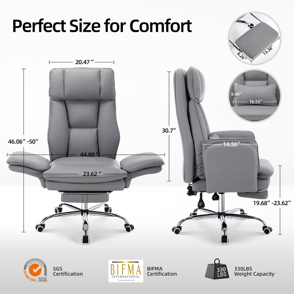 Criss Cross Office Desk Chair with Foot Rest and Flip Armrests for Pets Friendly & Extra Space, Comfortable Ergonomic Reclining Gaming Computer Chair with Lumbar Pillow(Faux Leather Grey)