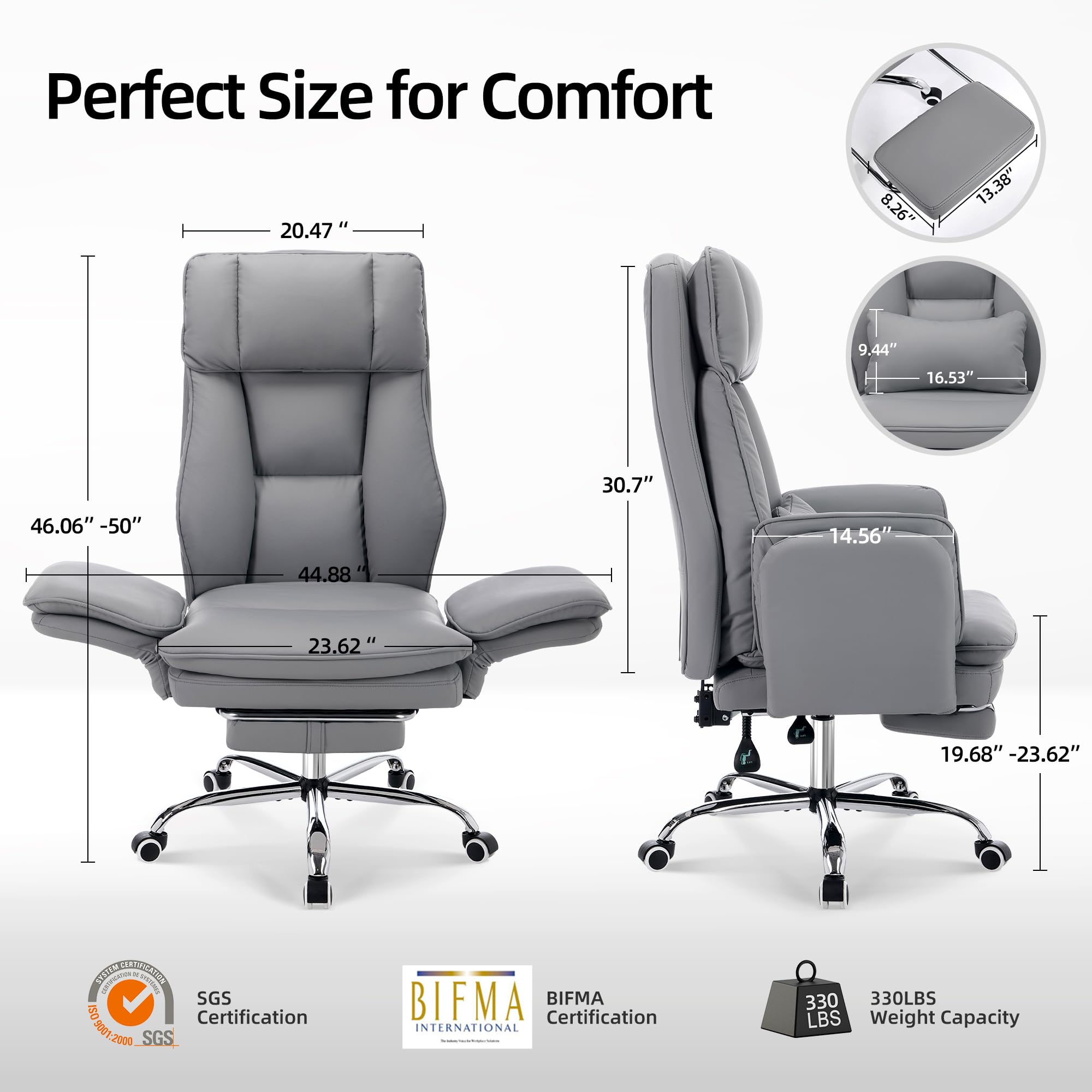 Criss Cross Office Desk Chair with Foot Rest and Flip Armrests for Pets Friendly & Extra Space, Comfortable Ergonomic Reclining Gaming Computer Chair with Lumbar Pillow(Faux Leather Grey)