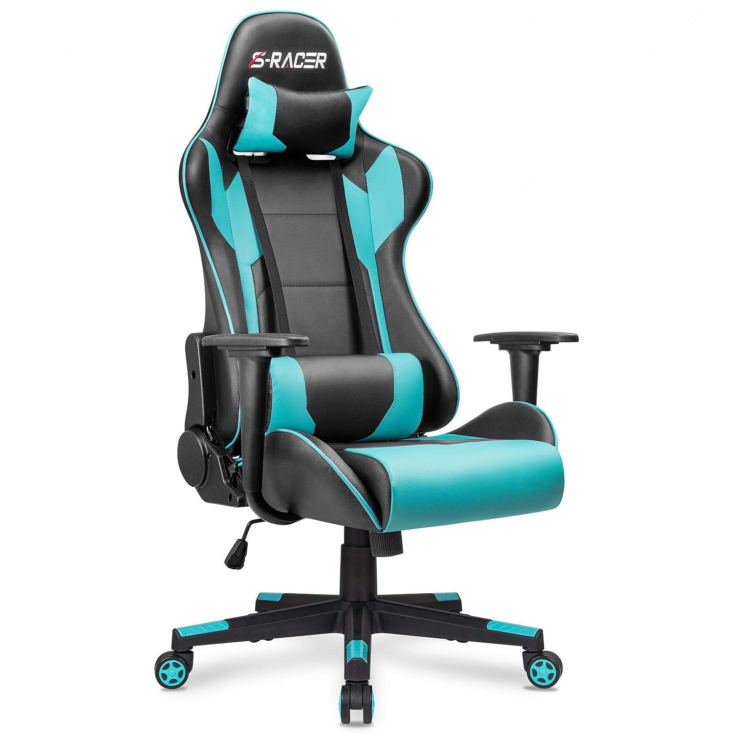 Gaming Chair, Office Chair High Back Computer Chair Leather Desk Chair Racing Executive Ergonomic Adjustable Swivel Task Chair with Headrest and Lumbar Support(Cyan)