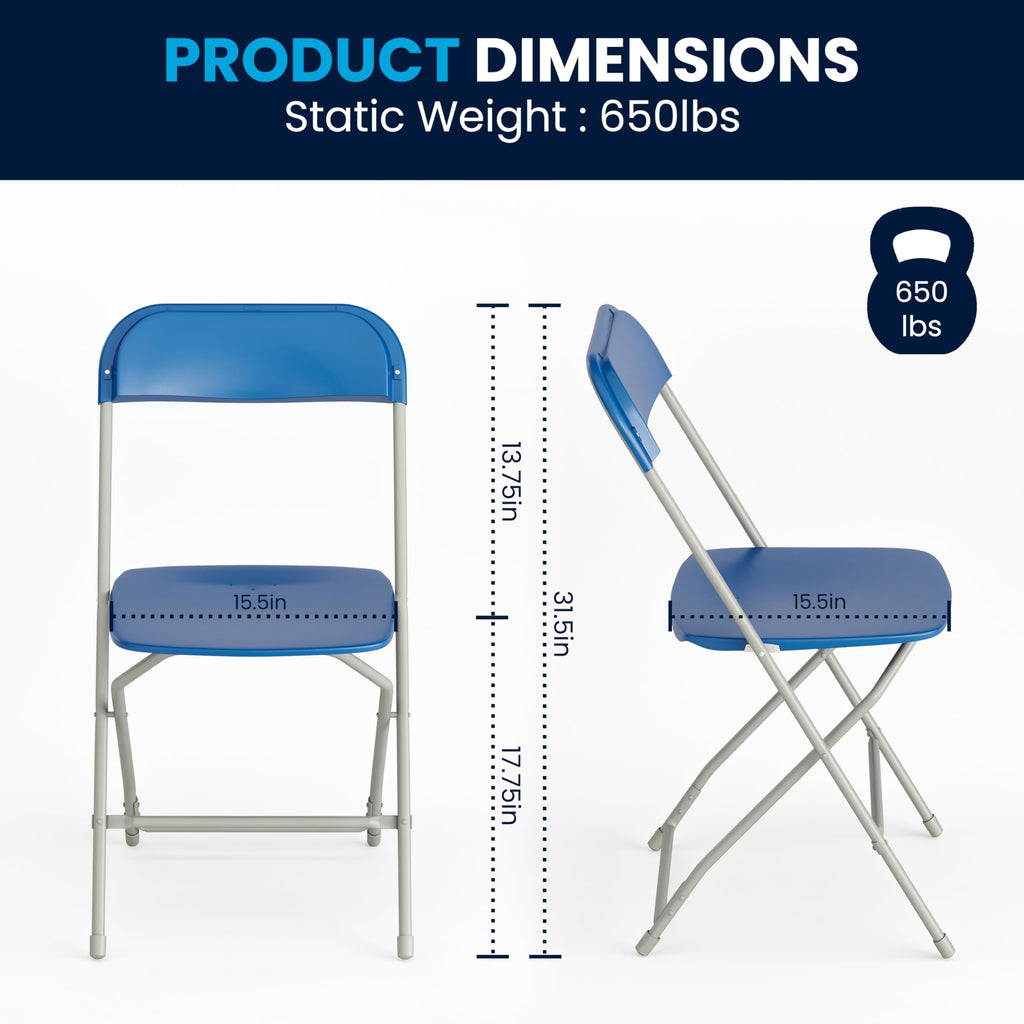 4 Pack, Hercules Series Plastic Folding Chair - Blue - 650LB Weight Capacity Comfortable Event Chair-Lightweight Folding Chair