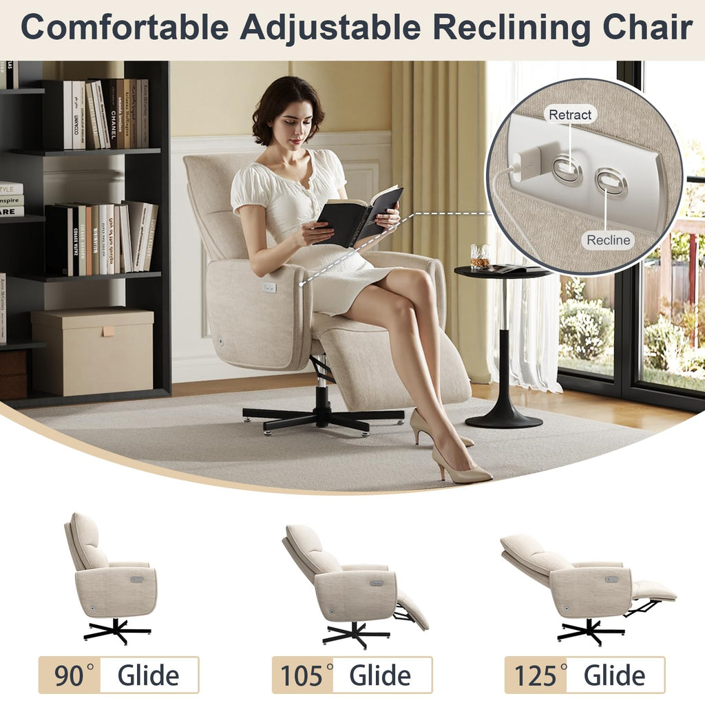 Power Reclining Adjustable Swivel Chair, Ergonomic Executive Office Chair, 90°-125° Tilt, Velvet Upholstery, Built-in USB Charger, 360° Rotation & Height Adjustment, Modern Desk Chair for Home Office