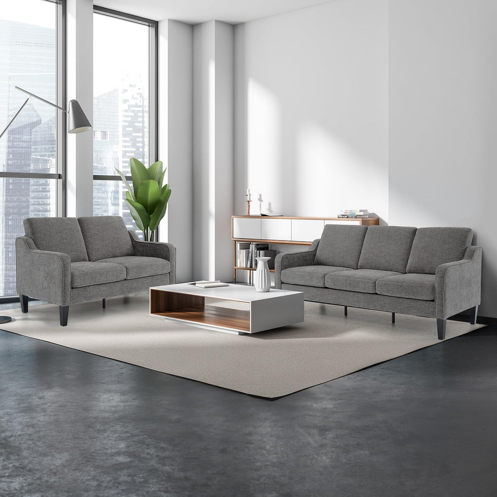 71" Small Couch Loveseat Sofa Mid-Century Modern Couch Grey Soft Chenille Couches Floor Sofa for Bedroom, Apartment, Lounge, Office